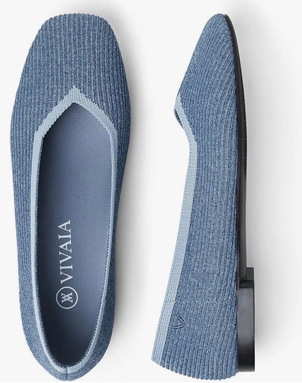 VIVAIA Margot Women's Casual Flat Slip on Ballet Shoes Square-Toe Denim Blue 8